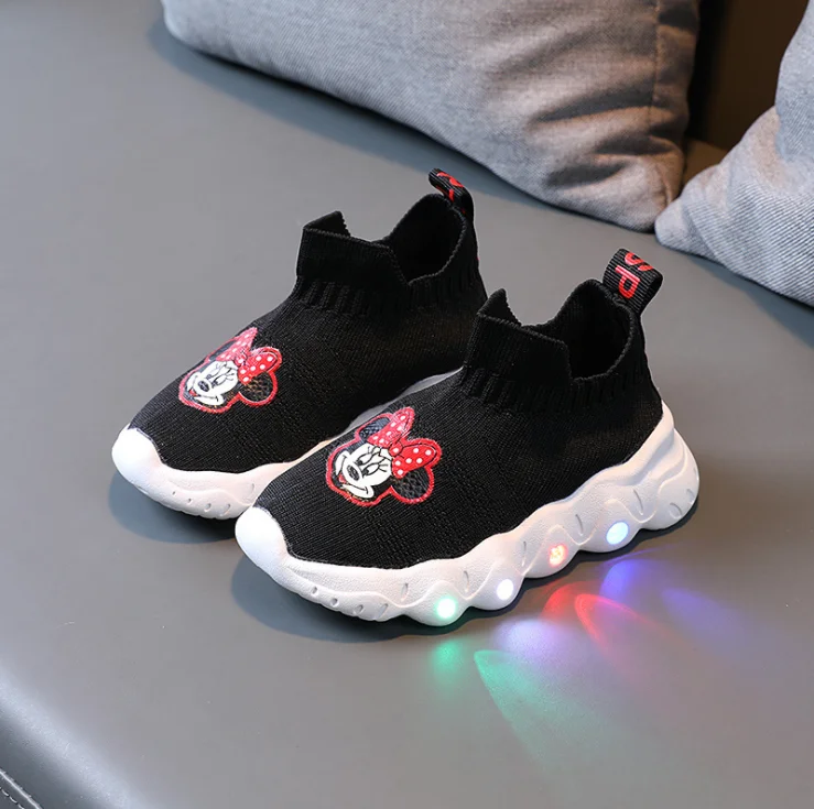 Dzieci świecące tenisówki Minnie mickey sport bieganie oddychająca moda tenis dzieci dziecko dzieci buty Led trampki dla małego dziecka