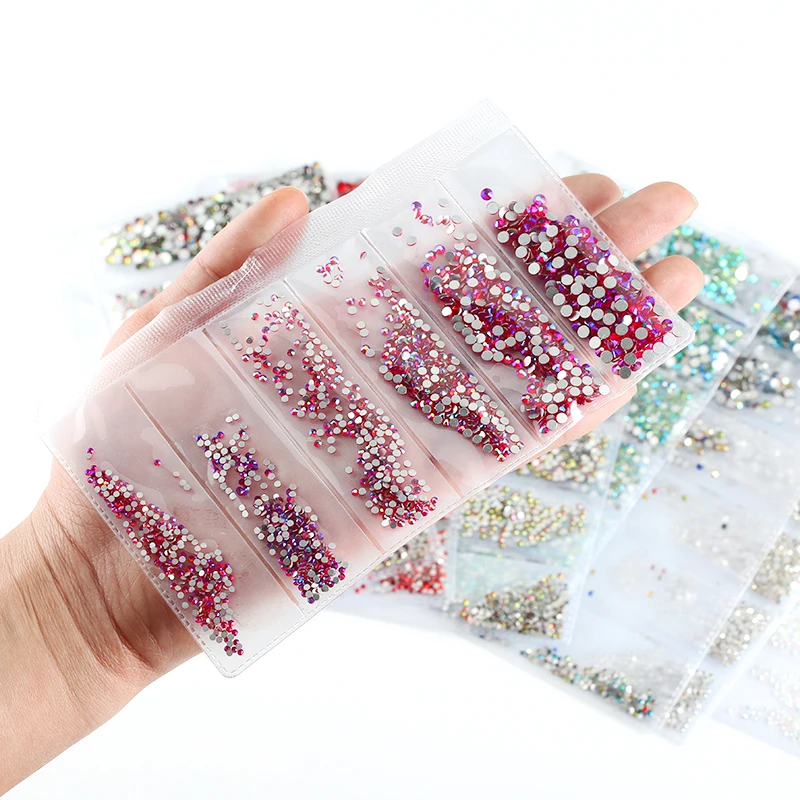 1680pcs Clear Crystal AB Mix Sizes Non Hotfix Flatback Strass Super Glitter Garment Nail Art Rhinestones For Nail Art Decoration