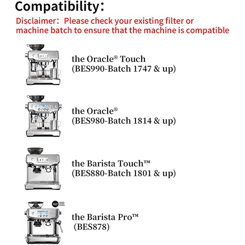 Coffee machine water filter is compatible with Breville Sage Oracle Touch, Barista, Claro Swiss, BES878,Bes008 espresso machines