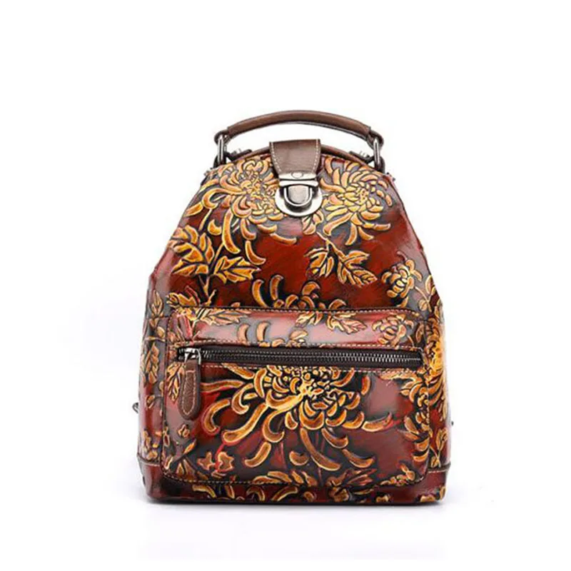 2024 New Trend Retro leather Backpack Famous Brand Three-Dimensional Embossing large-Capacity hand-wiping color backpack