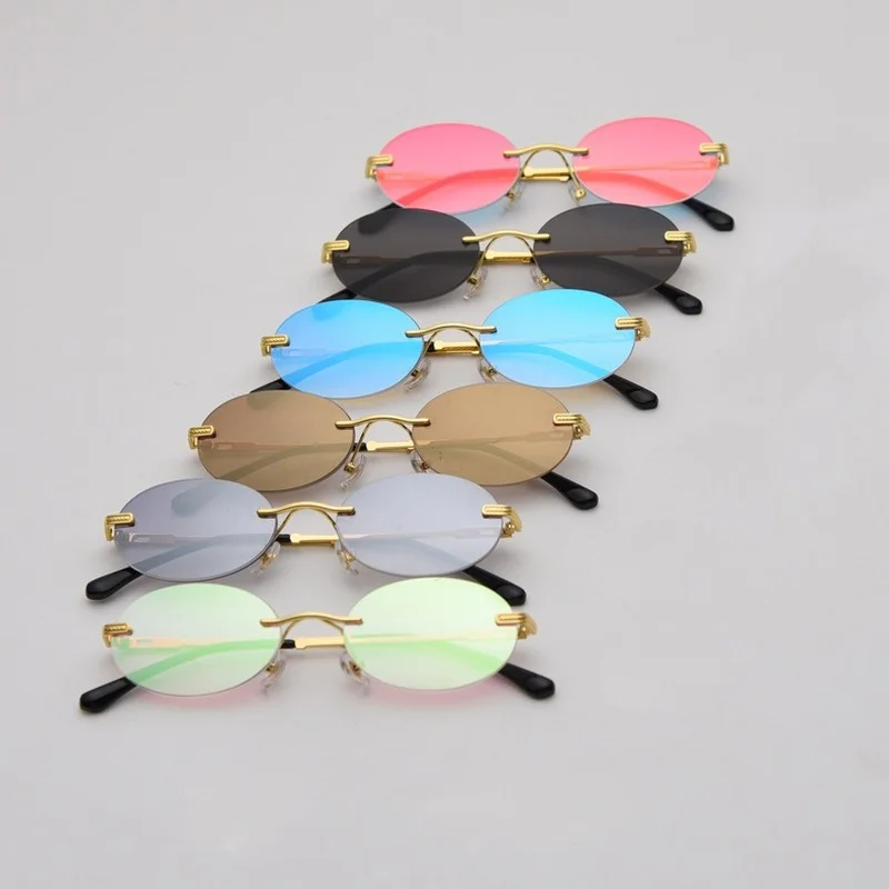 RBROVO 2023 Oval Retro Sunglasses Women High Quality Eyeglasses For Women/Men Small Glasses Male Rimless Driving Glasses Rimless