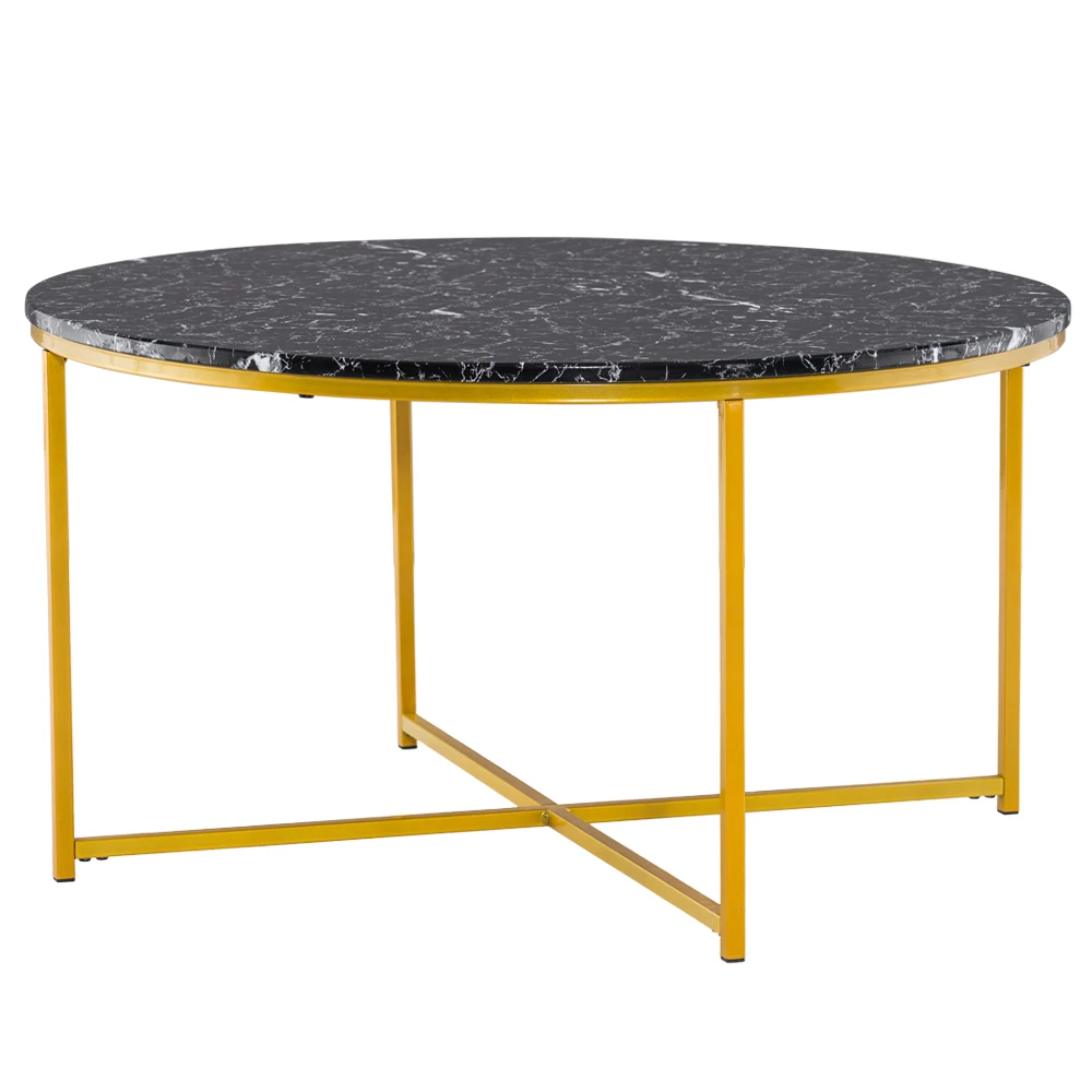 [90 x 90 x 48.5]cm Marble Simple 90 Round Coffee Table Side Table Black