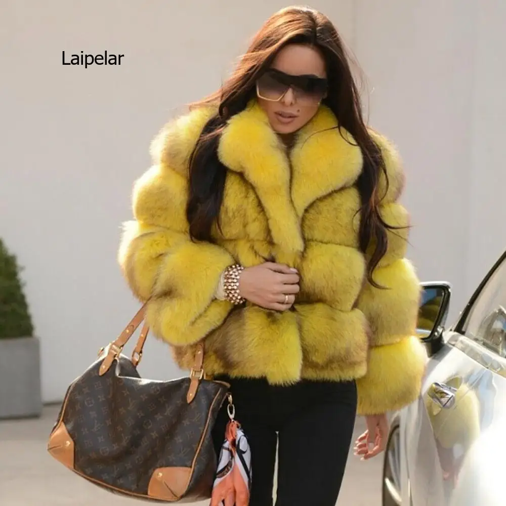 

Multicolor Short Style Whole Skin Fur Fluffy Collar New Luxury Women's Warm Coat Winter Thick Long-Sleeved Clothes
