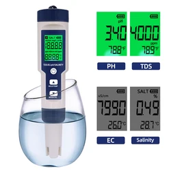 Professional Water Quality Tester 5 In 1 TDS/PH/EC/Temp /Salinity Meter Water Analyzer for Pools Drinking Water Aquarium Monitor