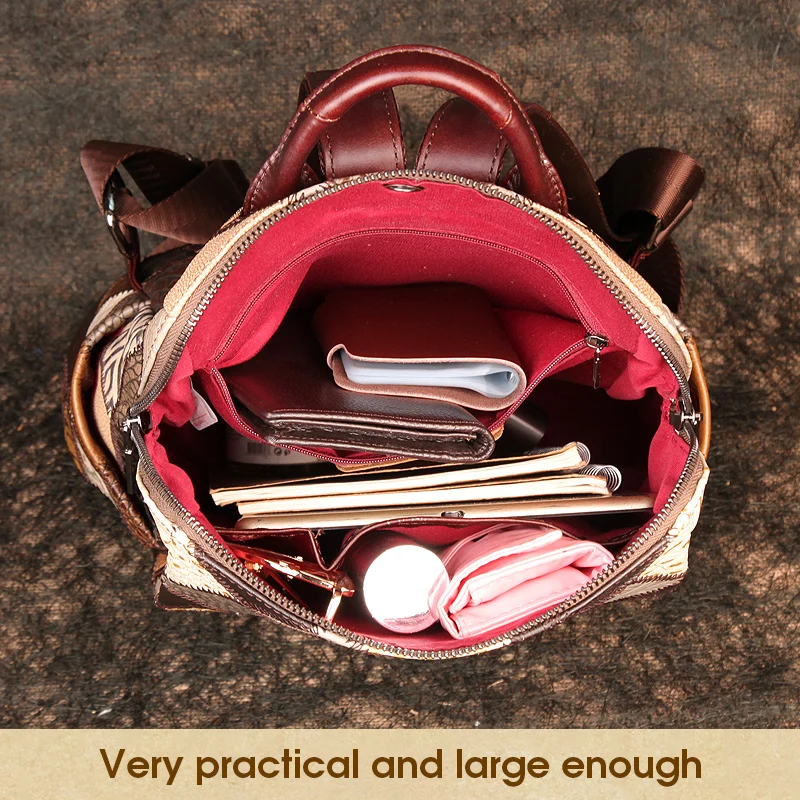 Cobbler Legend Retro Backpack Women Genuine Leather Shoulder Bags 12 Inches Travel Bag For Lady Patchwork Multicolor Laptop Bag