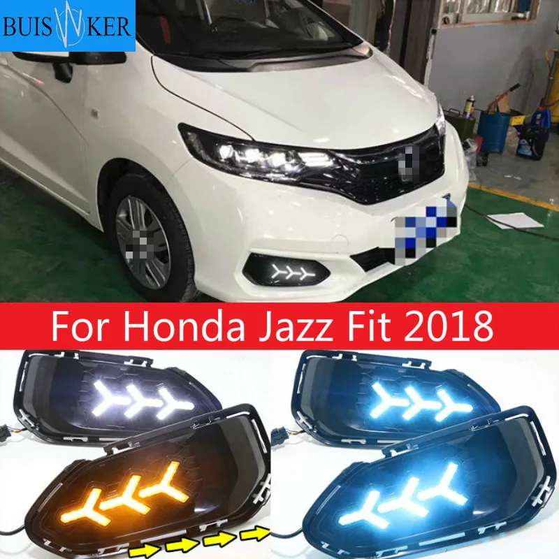 

For Honda Jazz Fit 2018 Turn Yellow Signal Relay Waterproof Car DRL 12V LED Daytime Running Light Fog Lamp