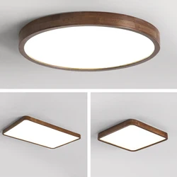 Luces de techo LED modernas, lámparas de madera Real para dormitorio, accesorio de pantalla de acrílico de madera maciza redonda y cuadrada, Lustre de iluminación interior