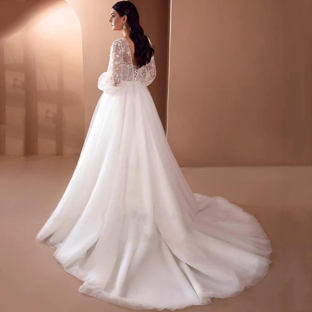 Sodigne vestidos de casamento modernos estrela apliques querida renda mangas compridas vestido de noiva tule vestidos de noiva personalizados