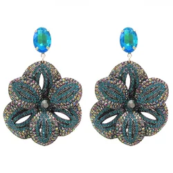 New Bohemian Big Flower Earrings for Women Drop Dangle Earing Statement Rhinestones Original Designer Earring Fashion Jewelry