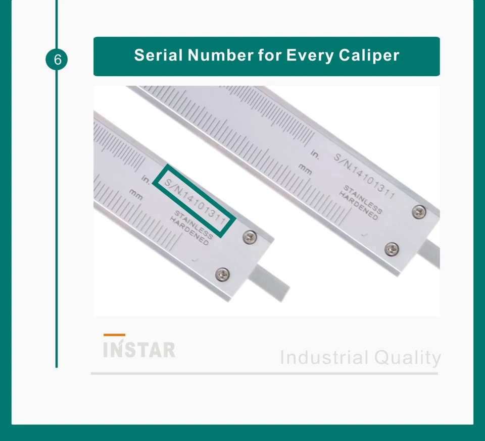 INSTAR Messschieber Edelstahl Mono-Bloack 150 mm/6 Zoll DIN-Standard 200 mm/8 Zoll mit Feineinstellung 150 x 0,05 mm – Detail 9
