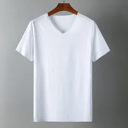 T-shirt da uomo 2022 T-shirt da uomo in seta di ghiaccio manica corta giapponese con scollo a v Slim Summer Pure Colors abbigliamento magliette top Tee