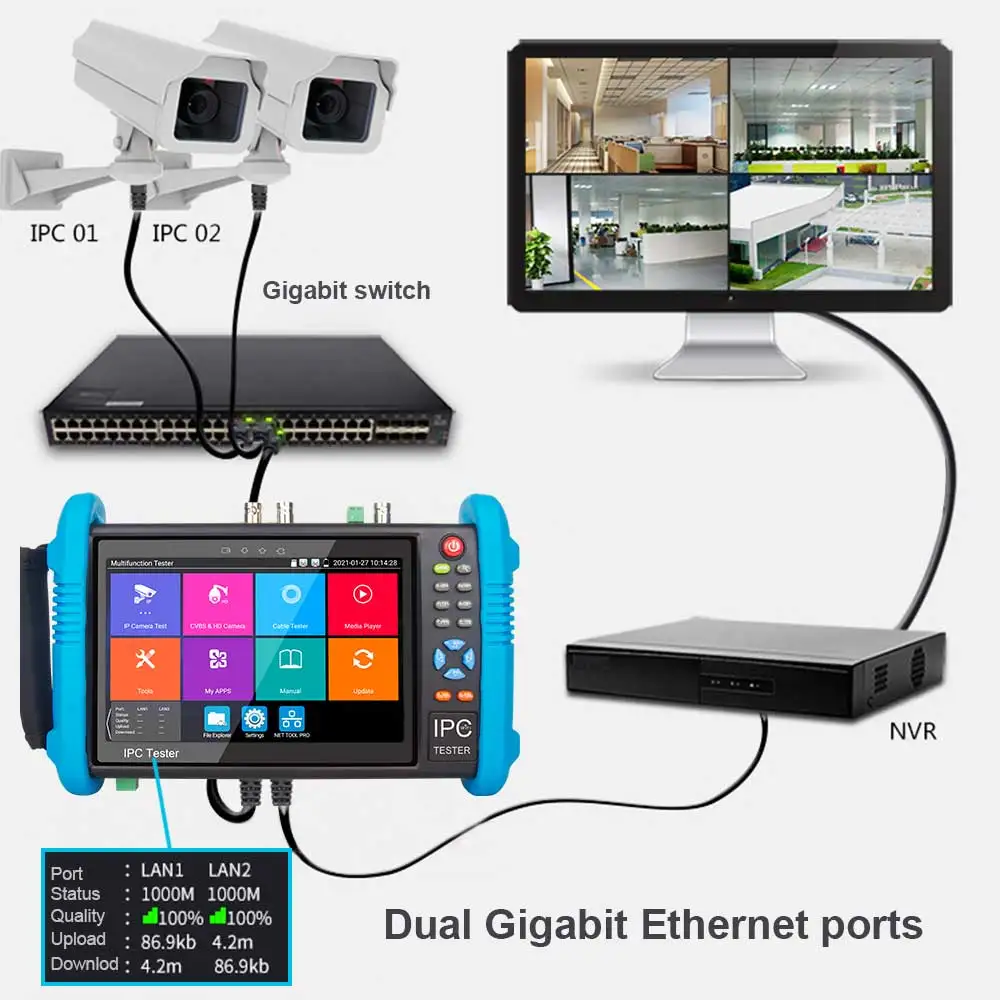 NOYAFA ترقية NF-IPC716-9800ADHS زائد IP كاميرا تستر 7 بوصة IPS شاشة تعمل باللمس H.265 4K مع واي فاي شحن سريع اختبار الكاميرا