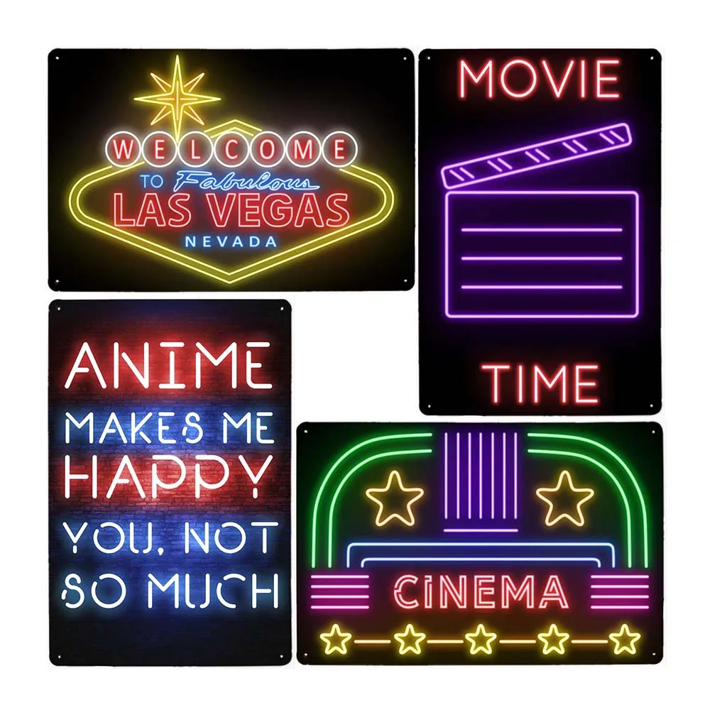 Plaque décorative en métal au néon pour salle de jeux, cinéma, anime, cinéma, affiche d'art moderne, décor mural, me rend heureux, 20x30cm