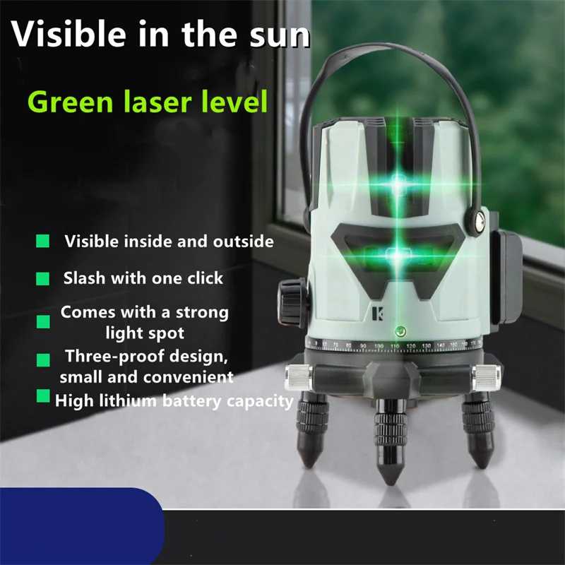 Laser Level 2/3/5 Lines Self-Leveling 360° Roating Green Lasers Slim Beam Horizontal & Vertical Laser Level for Indoor Outdoor