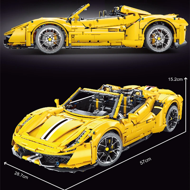 IN STOCK T5005 3608pcs High Tech Yellow 488 Pista Sports Super Racing Car 1:8 Model With Motor Building Blocks Bricks Toys Gift