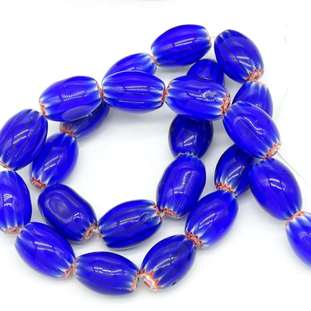 9x5mm 12x8mm 15x10mm Oval Shape Flower Patterns Blue Millefiori Glass Loose Beads for DIY Crafts Jewelry Making Findings