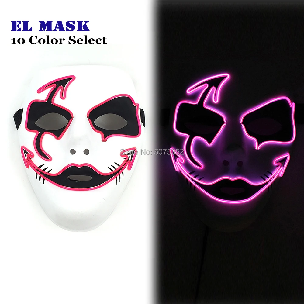 Hand-Painted Glowing Mask Costume Props Horror EL Mask Terror Devil Flashing Led Mask For Halloween decoration