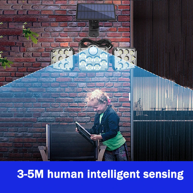 Lampe solaire d'extérieur à 138 ou 122led, conforme à la norme IP65, étanche, avec têtes réglables, 3 Modes de fonctionnement