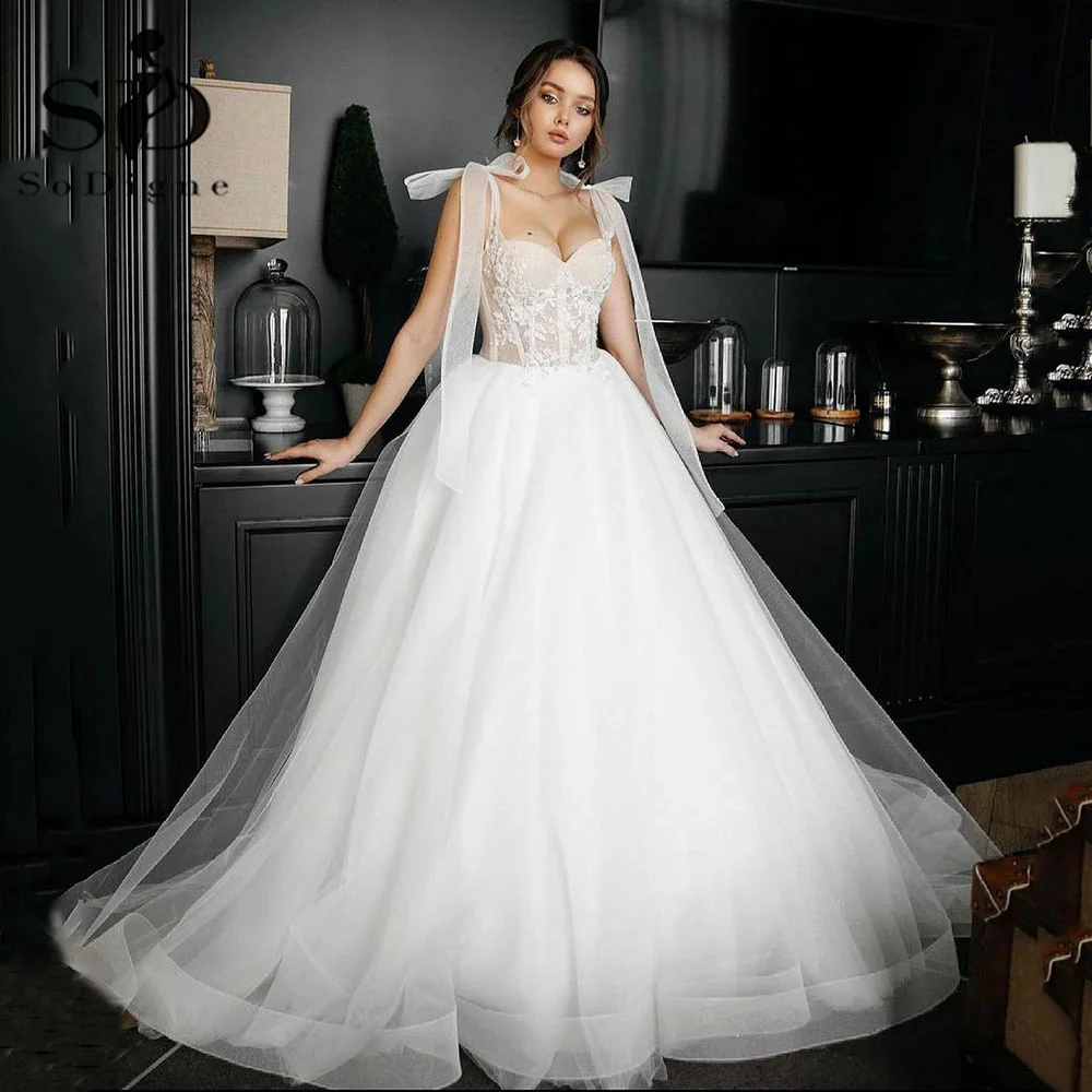 SoDigne-vestidos de novia de princesa para mujer, vestido de novia largo de tul con Apliques de encaje