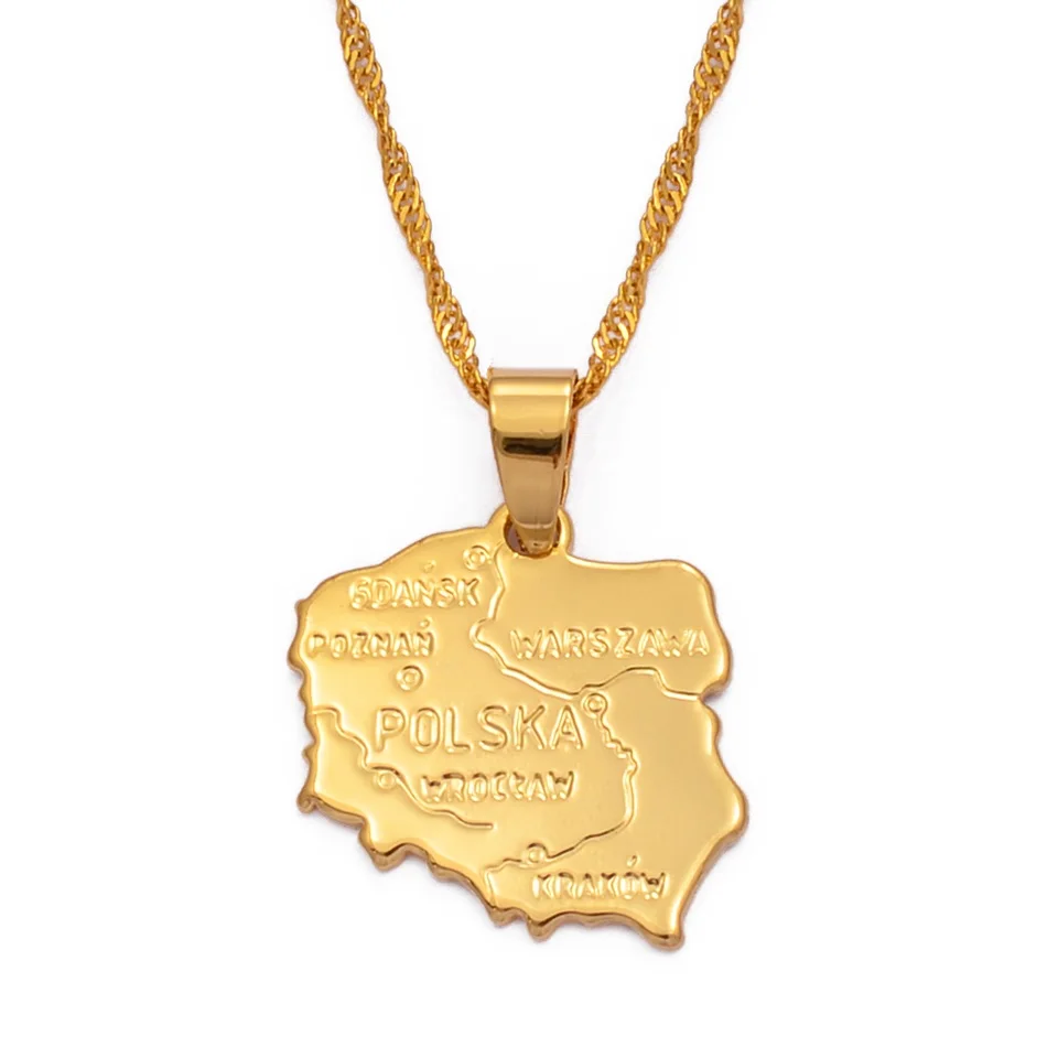 Anniyo map polska necklace pendants for women gold color jewelry map of poland  chain fashion #004010