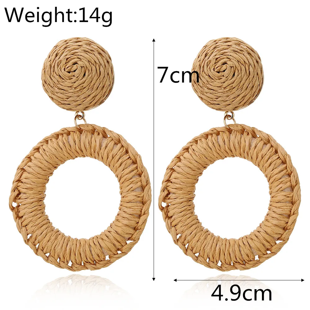 YAOLOGE 2019 Trendy Korean Handmade Wooden Rattan Knit Earrings For Women Boho Hollow Round Big Geometric Vine Drop Earring