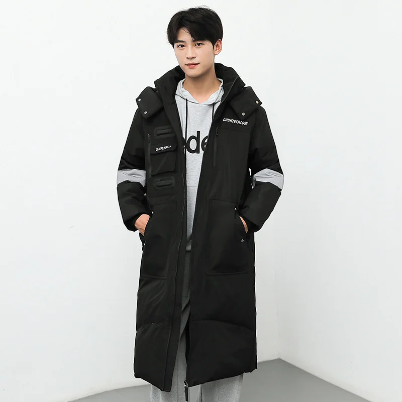 Winter 90% White Duck Down Jacket Men Hooded Big Pockets Couple Models Fashion Loose Coat Lengthened Thick Down Jacket Unisex