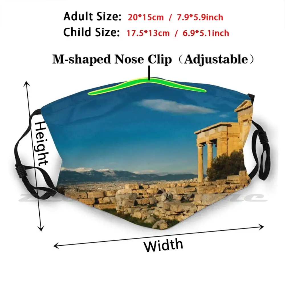 Ancient Erechtheum And Cityscape Washable Trending Customized Pm2.5 Filter Mask Acropolis Temple Athens Parthenon Erechtheion