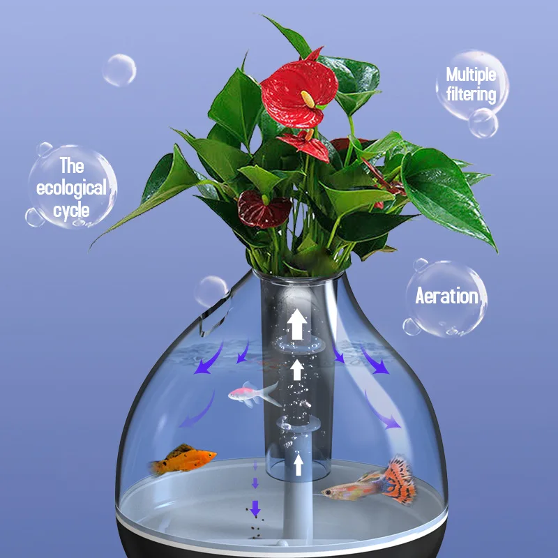 Betta Fish Tank Mini Living Room Desktop Ornamental Small Fish Tank Aquarium Landscaping Office Ecological Goldfish Tank Flower