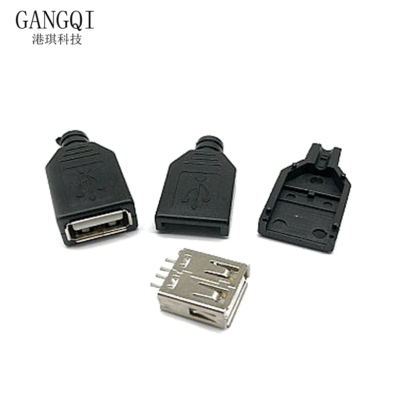 DIY 10pcs Type A Female USB 4 Pin Plug Socket Connector With Black Plastic Cover USB 2.0 Connect Adapter PCB  Type-A DIY Kits