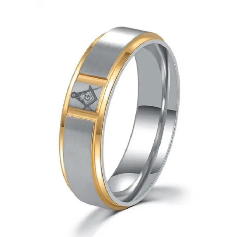 Retro Simple Glossy Metal Masonic Pattern Men's Ring Fashion Charm Casual Party Jewelry Gift