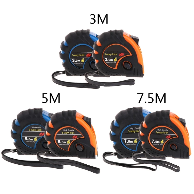 3m 5m Retractable Tape Measure 3-Way-Lock Metric Rubber Measuring Tape Rule