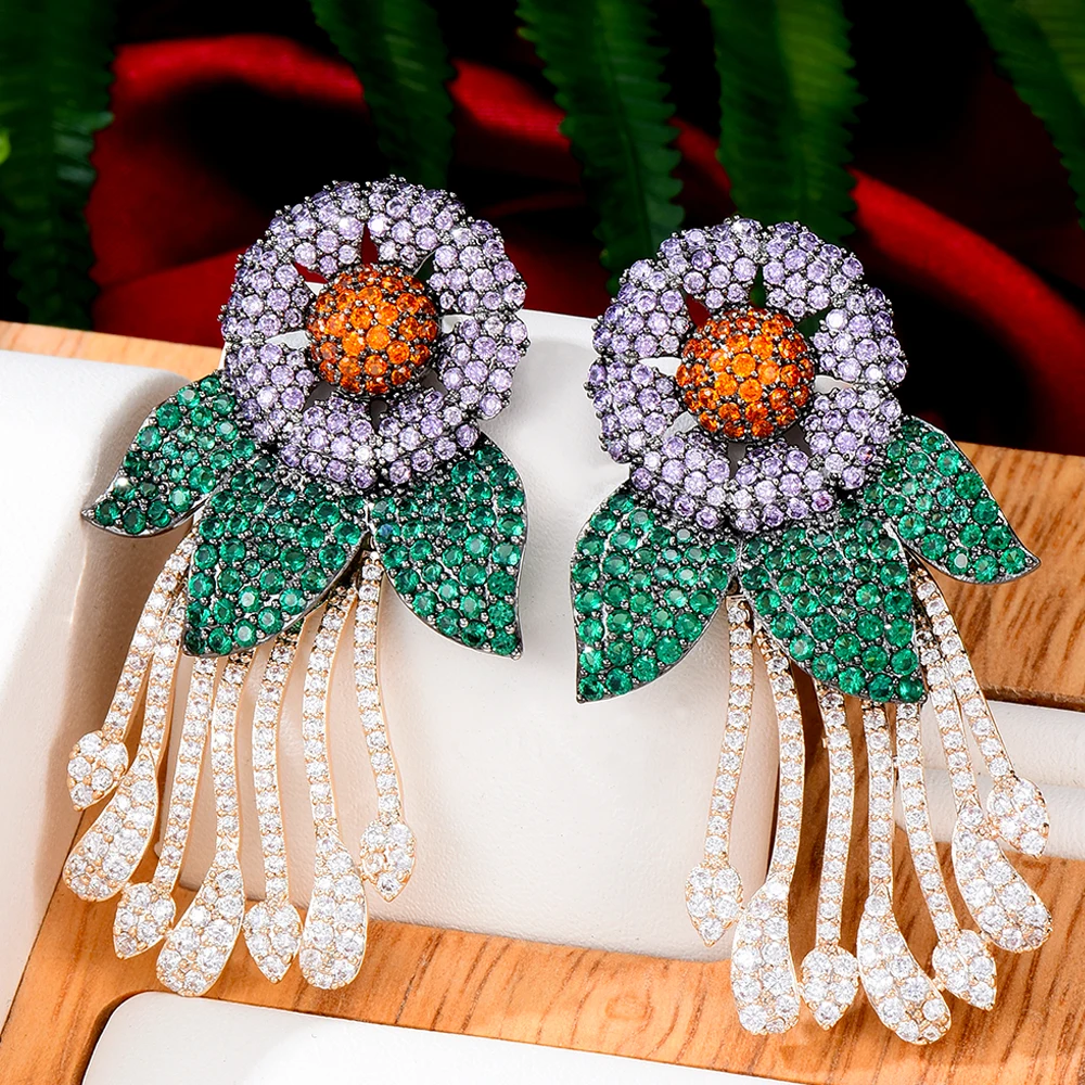 

GODKI Fashion street style Flowers Earrings For Women Wedding Party Cubic Zircon Dubai Bridal Earring boucle d'oreille gift