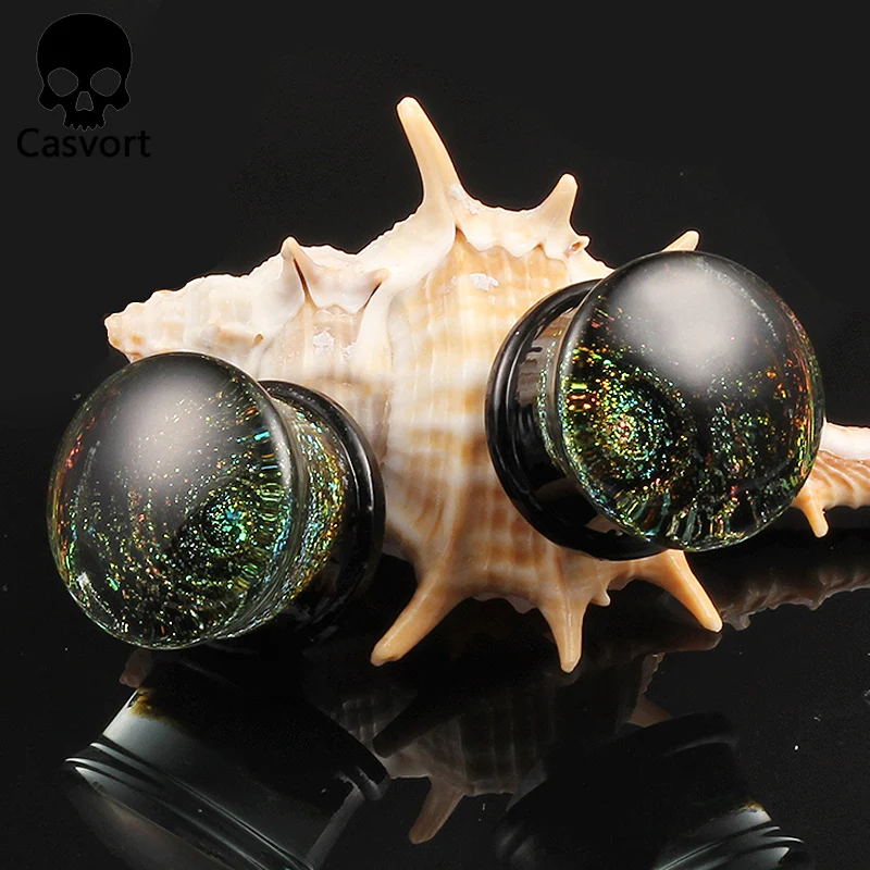 Casvort 2PCS Multi Color Glass Ear Tunnels Piercing Stud Expanders Earrings Spiral Ear Plugs Strechers Fashion Body Jewelry