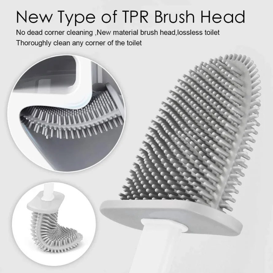 Мягкая силиконовая щетка для унитаза из ТПР с держателем, черная настенная съемная ручка, очиститель для ванной комнаты, прочные аксессуары для унитаза