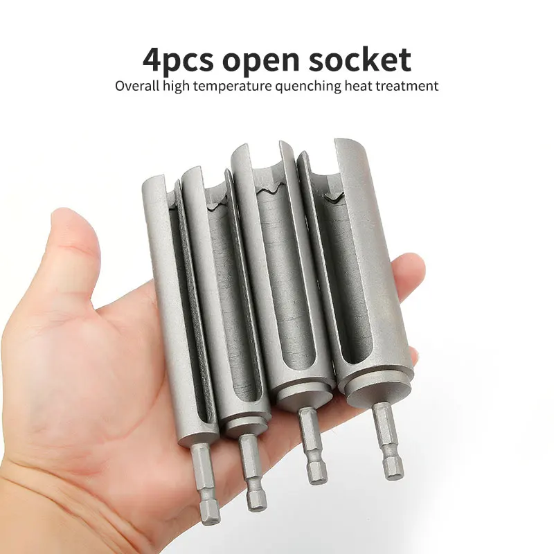 4Pcs Open End Deep Nut Sockets Set Bolt Bit Socket Adapter 6.35mm Shank 10 14 17 19*135mm for Lighting Ceiling Installation