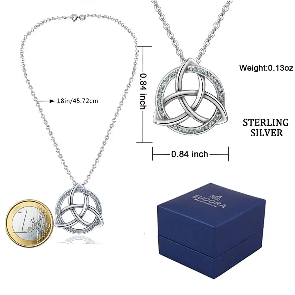 EUDORA Unique 925 Sterling Silver Celtics Tiquetra Trinity Knot Pendant Necklaces Fashion Jewelry for Boy girl Party Gift D202