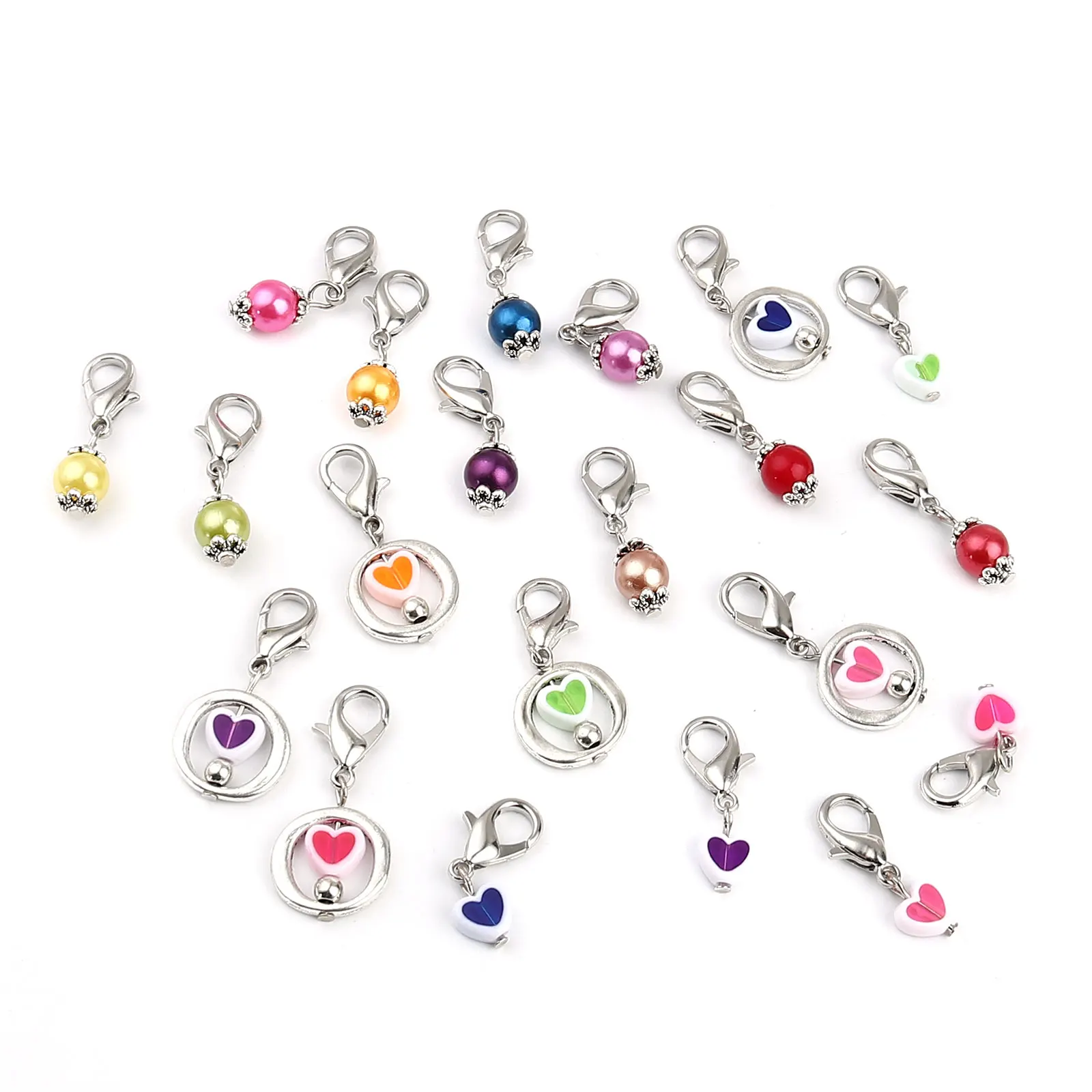 12 PCs Pearlized Round Heart Knitting Stitch Markers For Knitting Tools Zinc Based Alloy & Acrylic Silver Color At Random Color