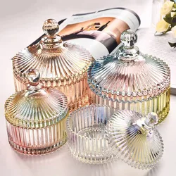 Colorful Glass Candy Jar Striped Aromatherapy Candle Bottle Food Jar Glass Jewelry Box with Lid Cotton Swab Box Gift Home Decor