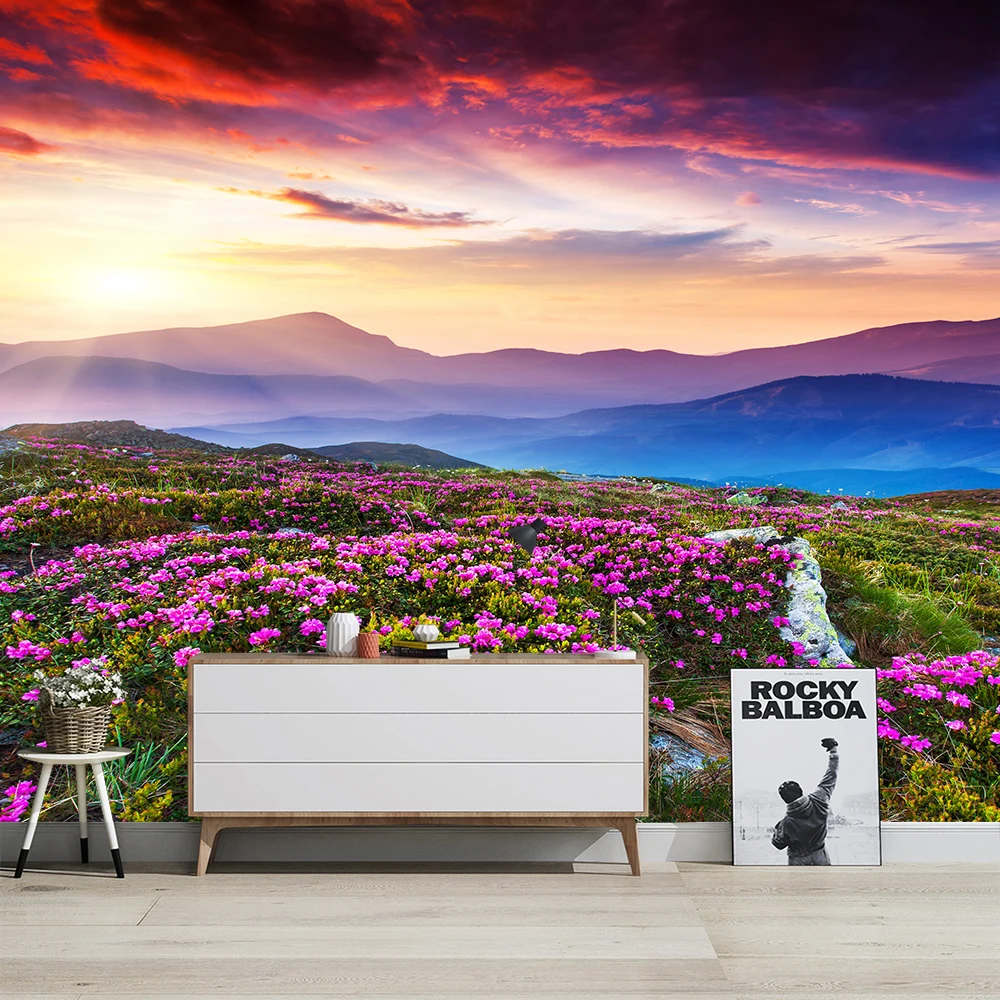 

Custom Photo Wall Paper 3D Mountain Flower Sea Sunrise Landscape Painting Wallpaper Living Room TV Backdrop Mural Wall Covering