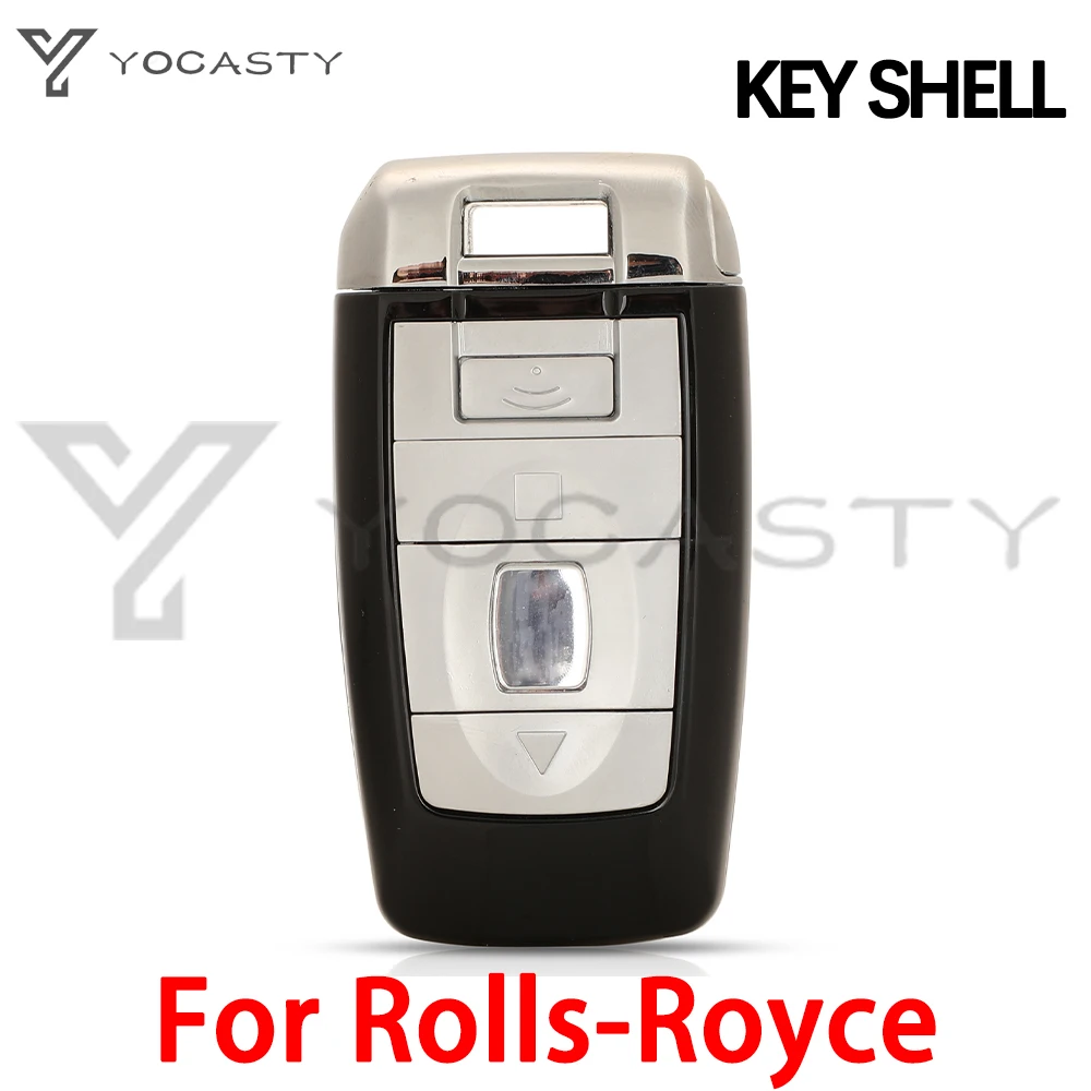 

YOCASTY 4 Buttons Smart Remote Car Key Shell FOB Case Cover For Rolls Royce Phantom Style With Uncut Blank Blade Replacement