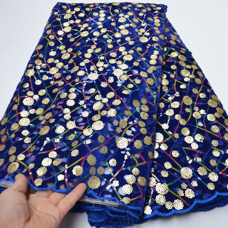 

(5yards/pc) high quality African velvet lace fabric with fully gold sequins embroidery for party dress VLP004