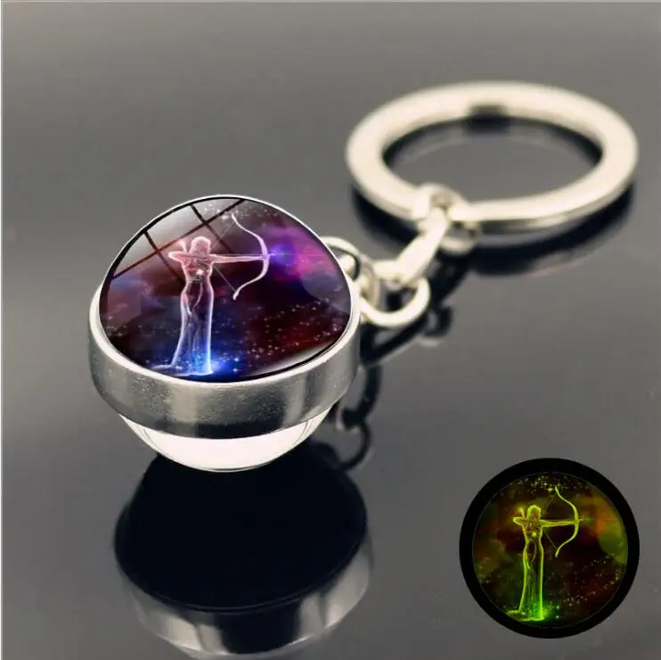 crystal keychain 12 Constellation Keychain Luminous Crystal Ball Key Ring Aquarius Keychain Sagittarius Keychain Libra Keychain