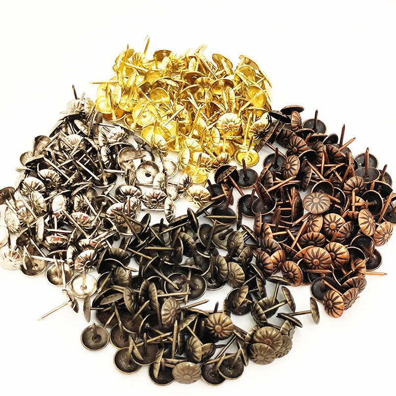 40pcs Antique Brass Upholstery Nails Elegant  Flower Head Wine Case Box Decorative Tack Style Furniture Hardware Decor 16mmx11mm