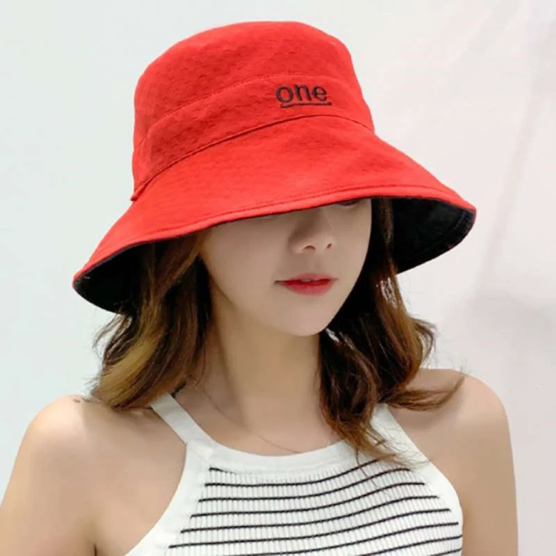 Women Summer Double-Sided Wear Bucket Hat Wide Brim Outdoor Fordable Flat Top Panama Fishermen Cap Lady Travel Beach Visor Hats