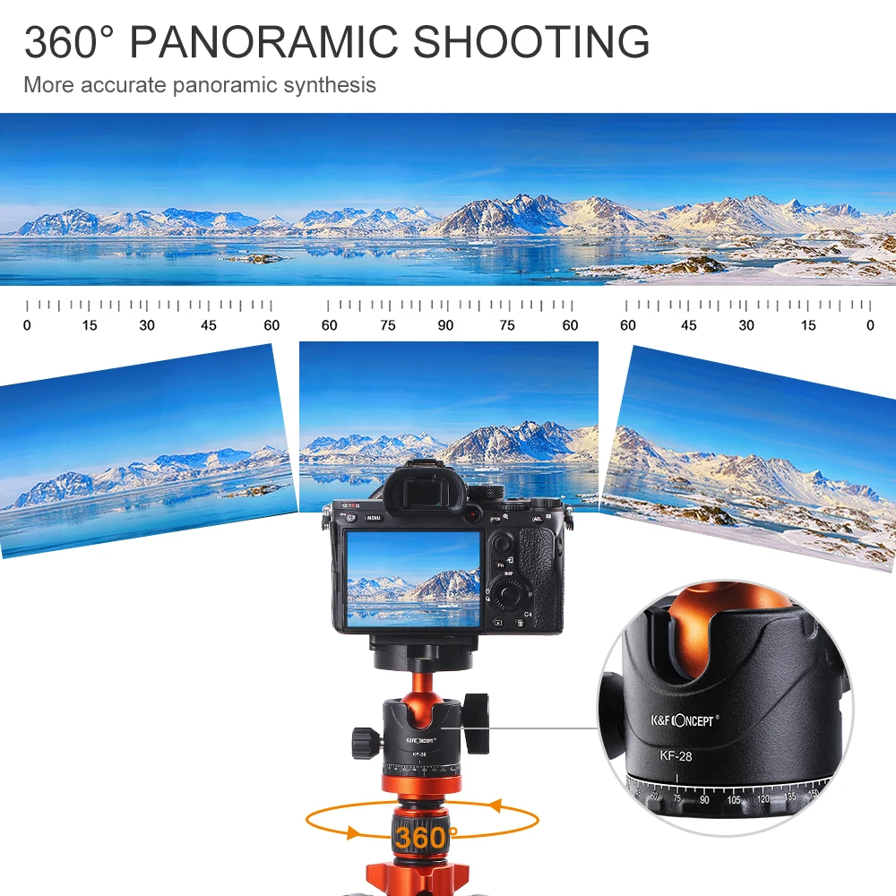 K&F Concept 67 inch Aluminum Camera Tripod Monopod with 360 Degree Ball Head and 1/4\