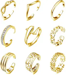 9PCS Adjustable Toe Ring for Women Girls Open Tail Ring Flower Knot Simple Toe Ring Gifts Summer Beach Jewelry