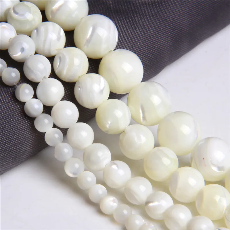 4-12MM White Natural Mother of Pearl Shell Beads Trochus Round Spacer Shell Loose Beads For Jewelry Making DIY Necklace Strand