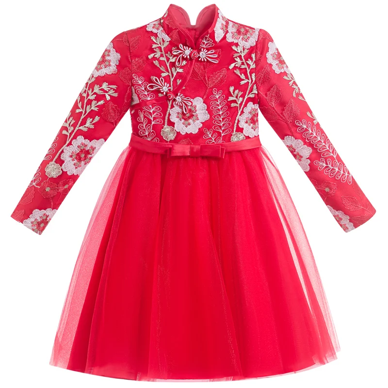 Robe en dentelle brodée de fleurs pour filles, tenue de mariage, Cheongsam, Hafu chinois, robe de fête pour enfants, robe de bébé pour le nouvel an