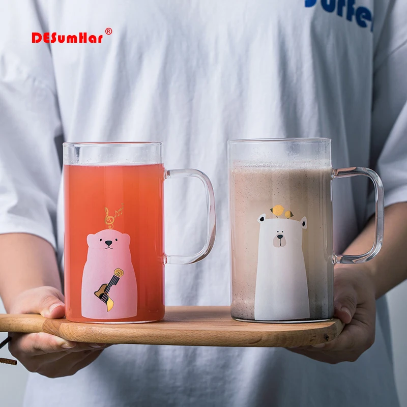 

Cute transparent glass Coffee mug,porcelain mug cup cover High capacity coffee cup everything for the kitchen Drinkware 600ml