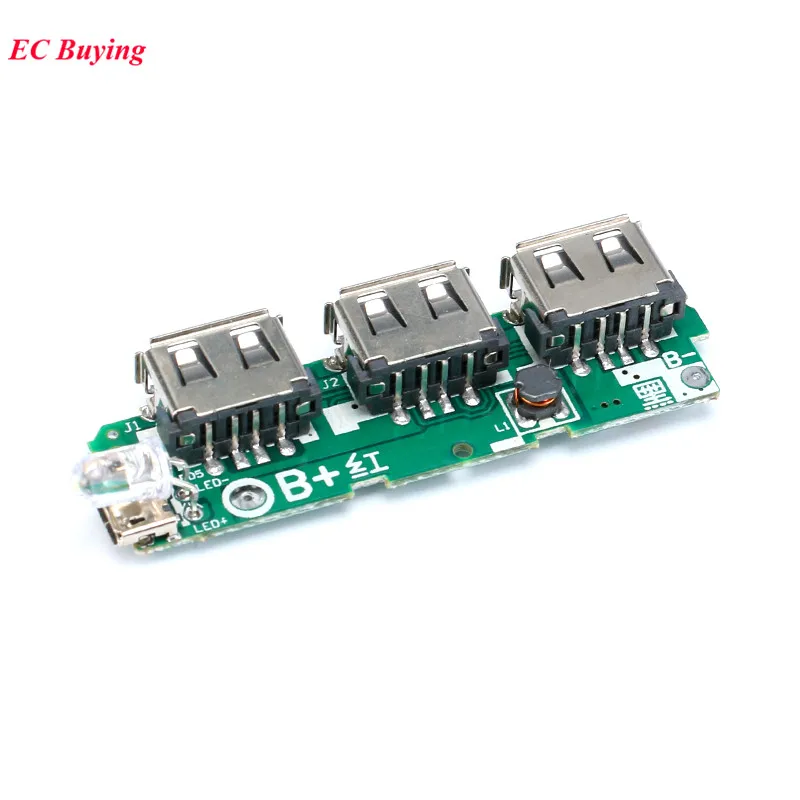 3 USB 3V to 5V 2A 1A Mobile Power Bank Charger Controller Module Step Up Boost Power Module Lithium Battery Charging Board LED